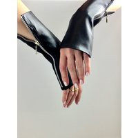 Leather Fingerless Gloves Unisex Zipper Cuffs, Handmade | Etsy (US)