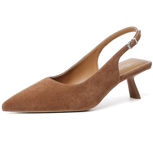 Mostrin Brown Suede Kitten Heels for Women Sexy Pointed Toe Slingback Low Heels Dressy Pumps Shoes for Party Size 10 | Amazon (US)