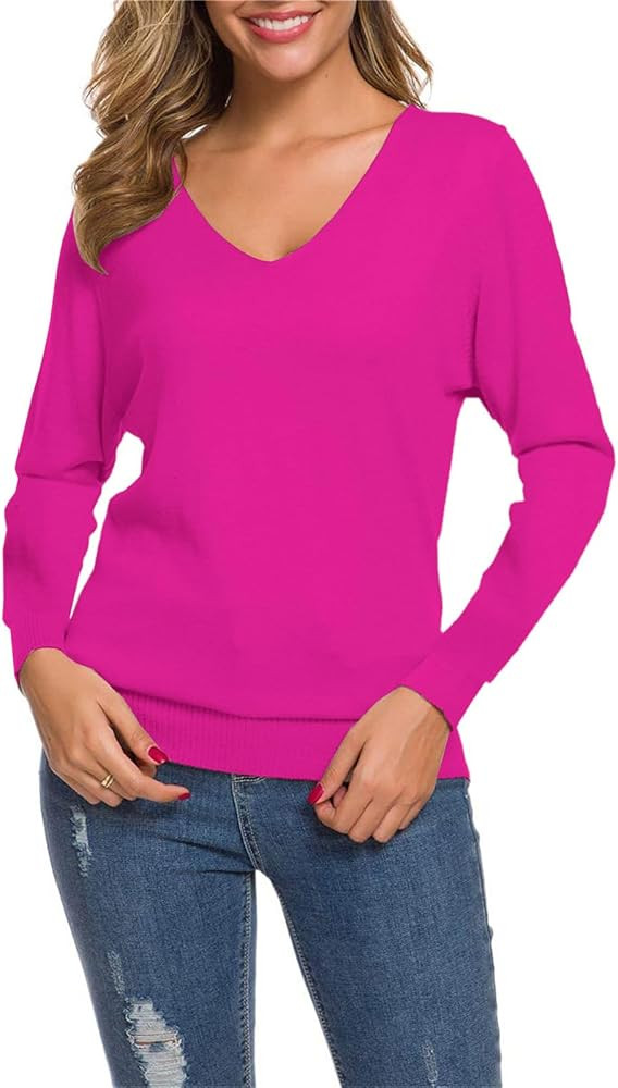 SANGTREE Sweater for Women V Neck Casual Long Sleeve Lightweight Knit Pullover Tops | Amazon (US)