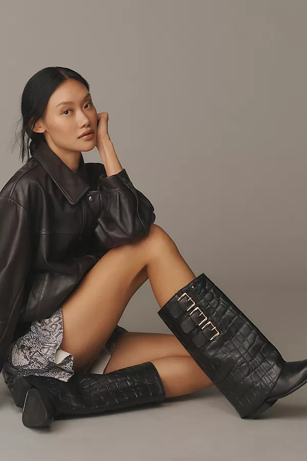 Kendr-a Double Shaft Croc Embossed Boots | Anthropologie (US)