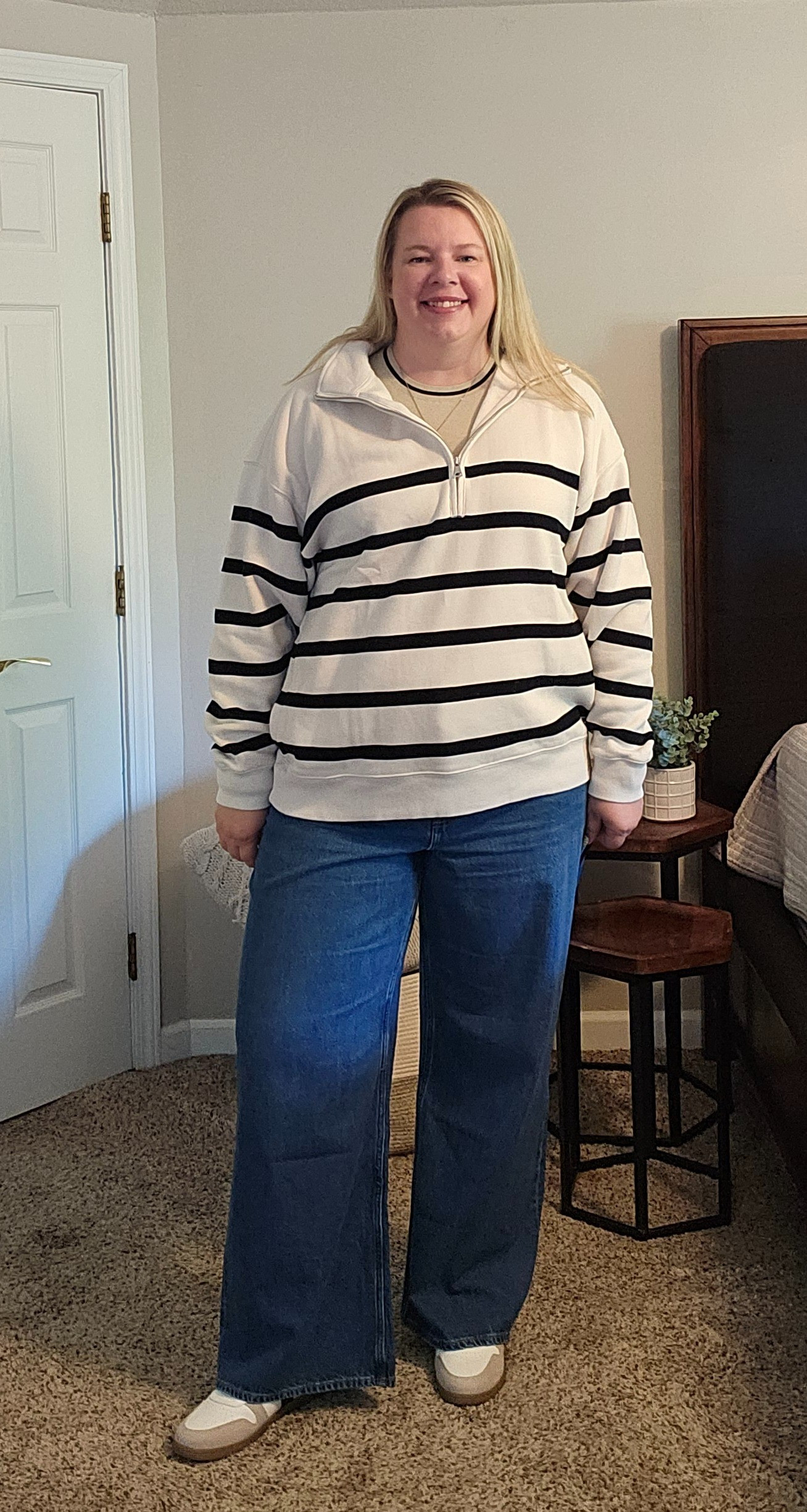 This pullover is so cozy. Wearing an XL here but could have gotten an XXL for a more oversized fit.  This is the softest ever!  Wide leg denim in a 34 reg. 

#LTKFallSale #LTKFindsUnder100 #LTKMidsize