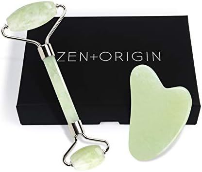 Jade Roller and Gua Sha Set - 100% Natural Jade Stone Face Roller, Dual Sided Massage Roller Stim... | Amazon (US)