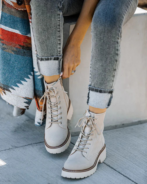 Marissa Faux Suede Lace Up Boot - Beige | VICI