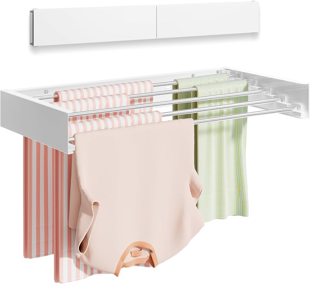 Wall Mounted Clothes Drying Rack 32", Foldable Wall Mount Laundry Drying Rack Folding Indoor, Dry... | Amazon (US)
