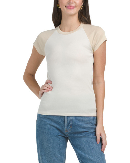 Pima Cotton Raglan Sleeve Color Block Tee | TJ Maxx