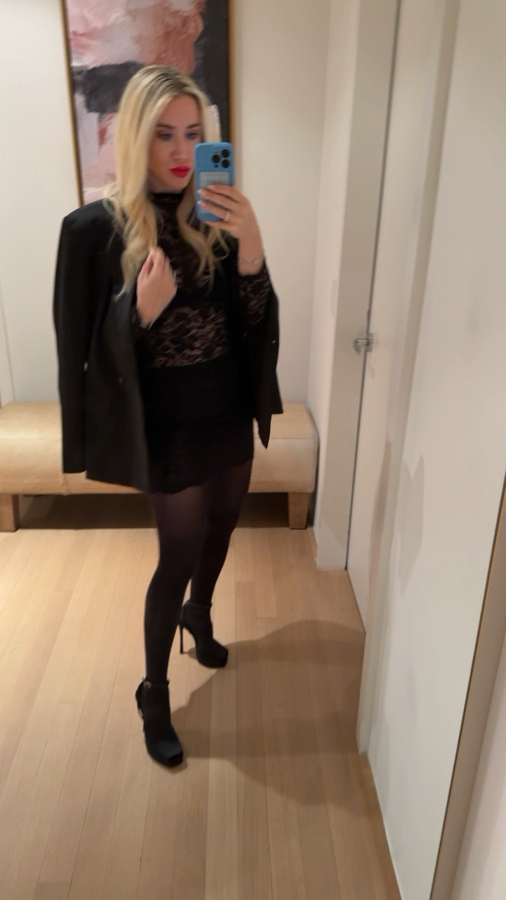 I was so excited to re-create this Morgan McGraw Saint Laurent look for less!

The dress is $70, the blazer is $60, the tights are $15! Whole look( minus accessories) for less than $150!

I paired it with YSL shoes and a Hermes bag — but any black shoes and bag will work. I like to invest in shoes and bags and focus on less expensive RTW. I think nice accessories offset the less expensive clothes and you can get sooo much more use out of accessories than RTW. 

I got a M in the dress ( normally XS/S) because I didn’t want it to be too small/ tight. The dress is already see through lol. I’m happy with the size but prob could have been ok in a S as well. 

🖤🖤#LTKVideo

#LTKFindsUnder100 #LTKFindsUnder50
