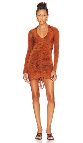 Penelope Ruched Mini Dress in Brown | Revolve Clothing (Global)