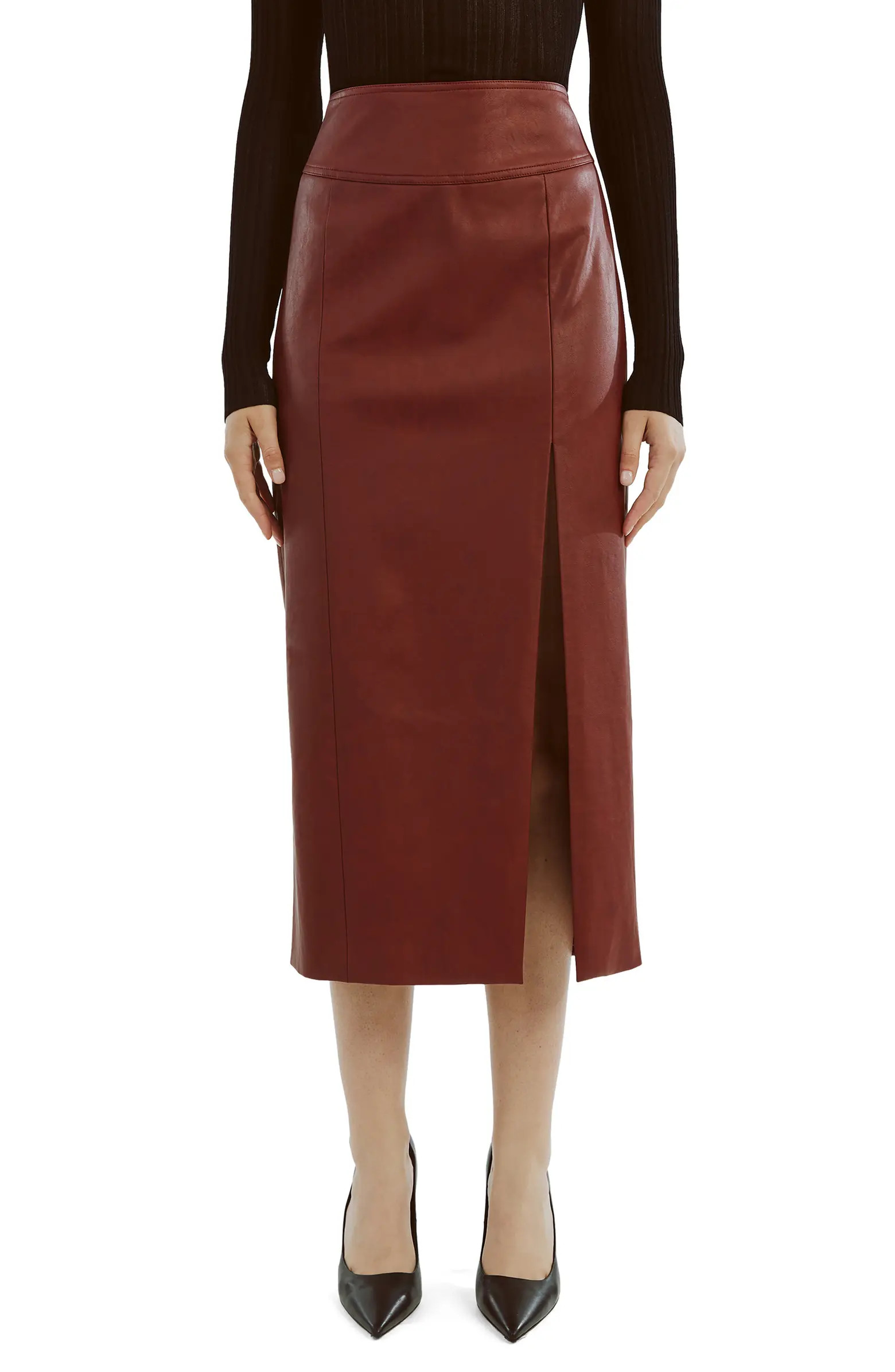 Bardot Dante Faux Leather Slit Midi Skirt | Nordstrom | Nordstrom