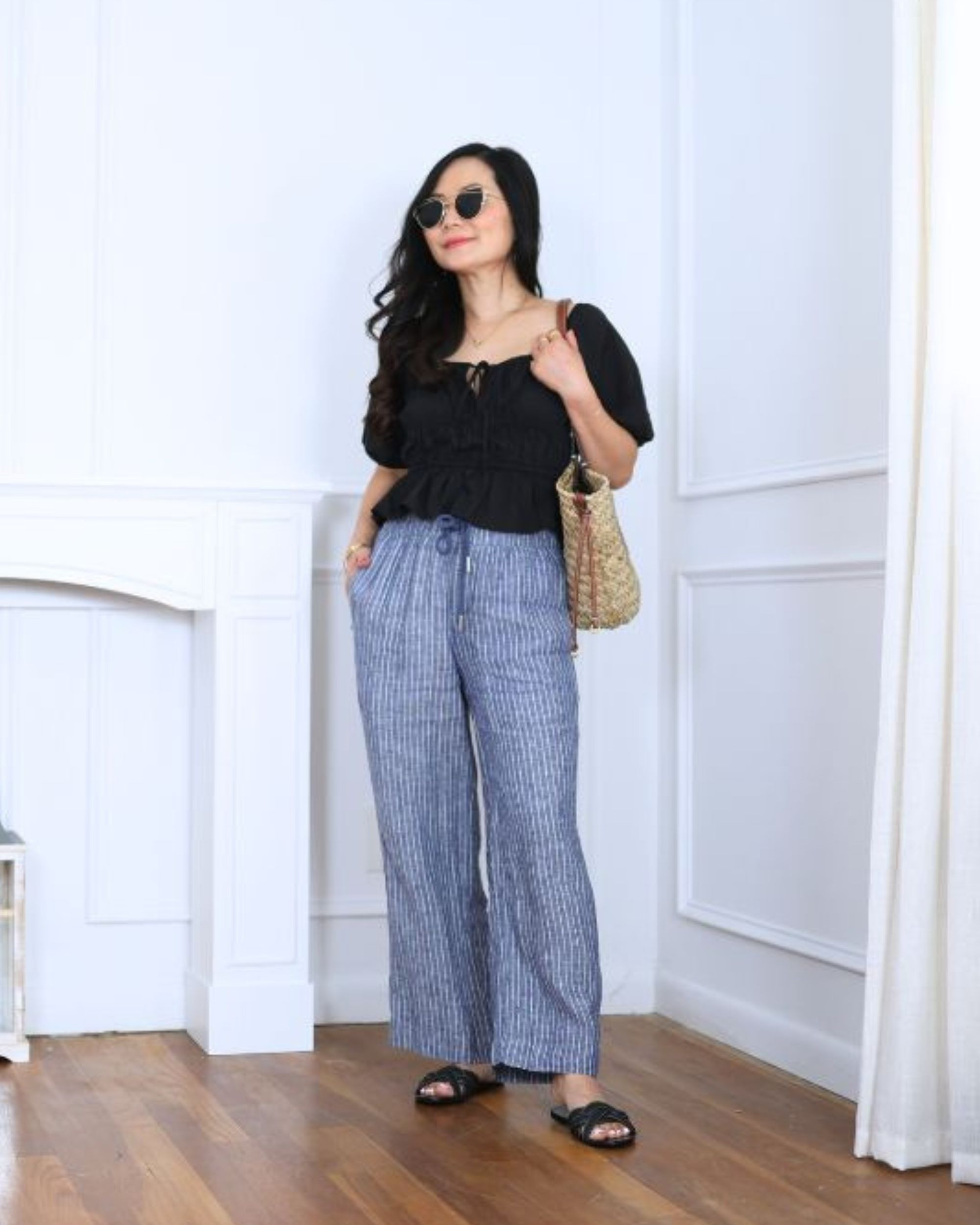 I’ve been reaching for this H&M blouse (S) a lot lately. It’s simple but always looks put-together. Paired it with pinstripe pants from Quince for a little polish, then added a big straw bag and flat sandals to keep it relaxed and easy.

#LTKStyleTip #LTKPetite #LTKOver40