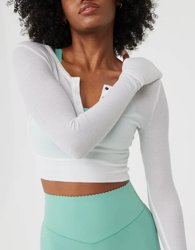 OFFLINE By Aerie Thumbs Up Waffle Henley Cropped T-Shirt | Aerie