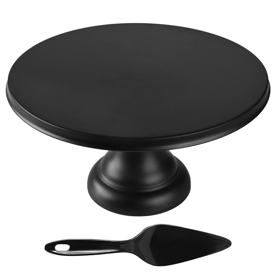 Round Cake Stand 9.84 Inch with Spatula, Black Cupcake Stand Bamboo Fiber, Dessert Display Plates... | Amazon (US)