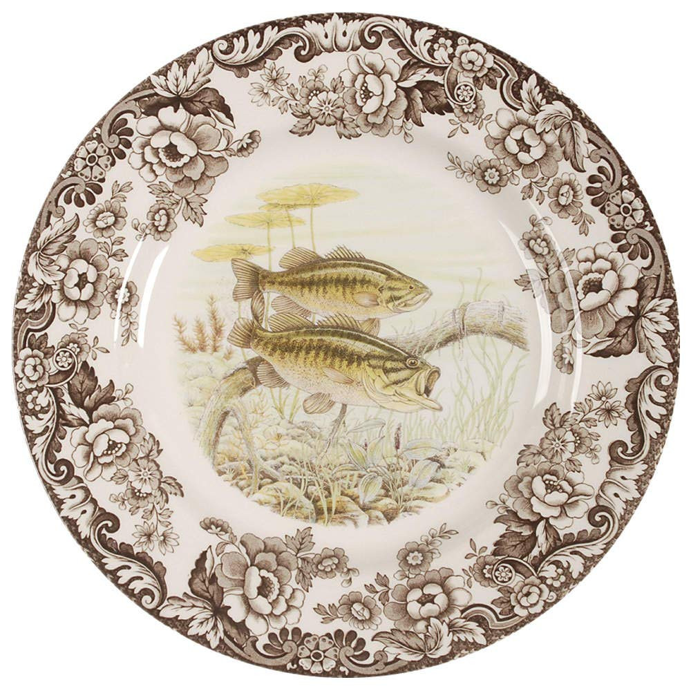 Spode Woodland Dinner Plate, Large Mouth Bass| 10.5 Inch | Hunting Cabin, Lodge, Fishing and Cott... | Amazon (US)