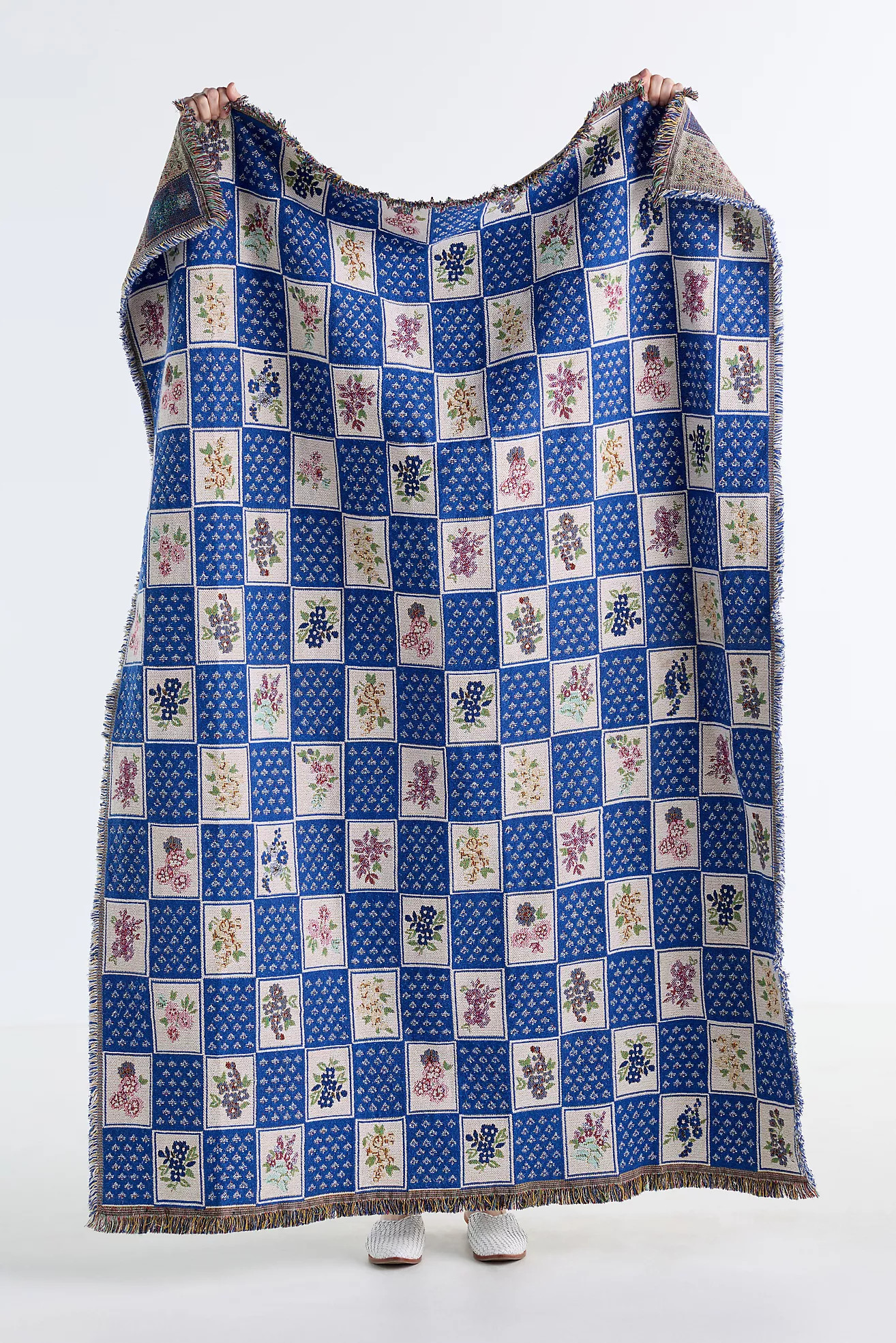 Leiah Cotton Woven Floral Checkered Throw | Anthropologie (US)