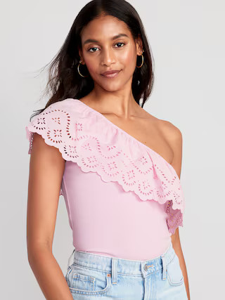 Eyelet One-Shoulder Paneled Rib-Knit Top for Women | Old Navy (US)