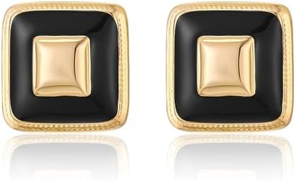 Chunky Gold Earrings Stud for Women Square Black Flower Stud Earrings Red Statement Earrings Dain... | Amazon (US)