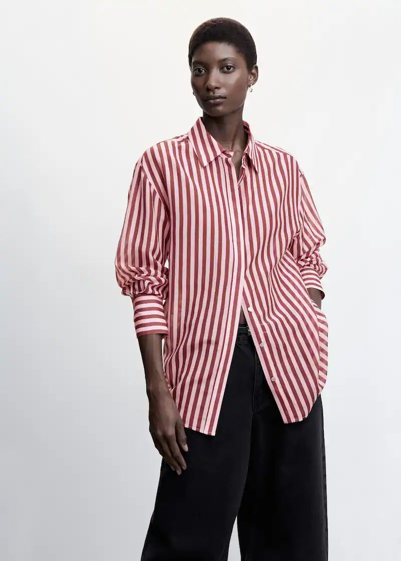 Striped cotton oversized shirt | MANGO (UK)