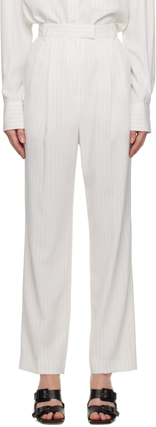 The Frankie Shop White Bea Fluid Pinstripe Trousers | SSENSE
