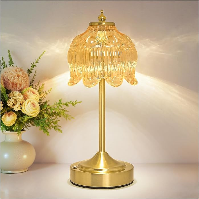 Cordless Lotus Flower Table Lamp, 5200mAh Rechargeable Battery Operated Portable Lamp, 3-Color Di... | Amazon (US)