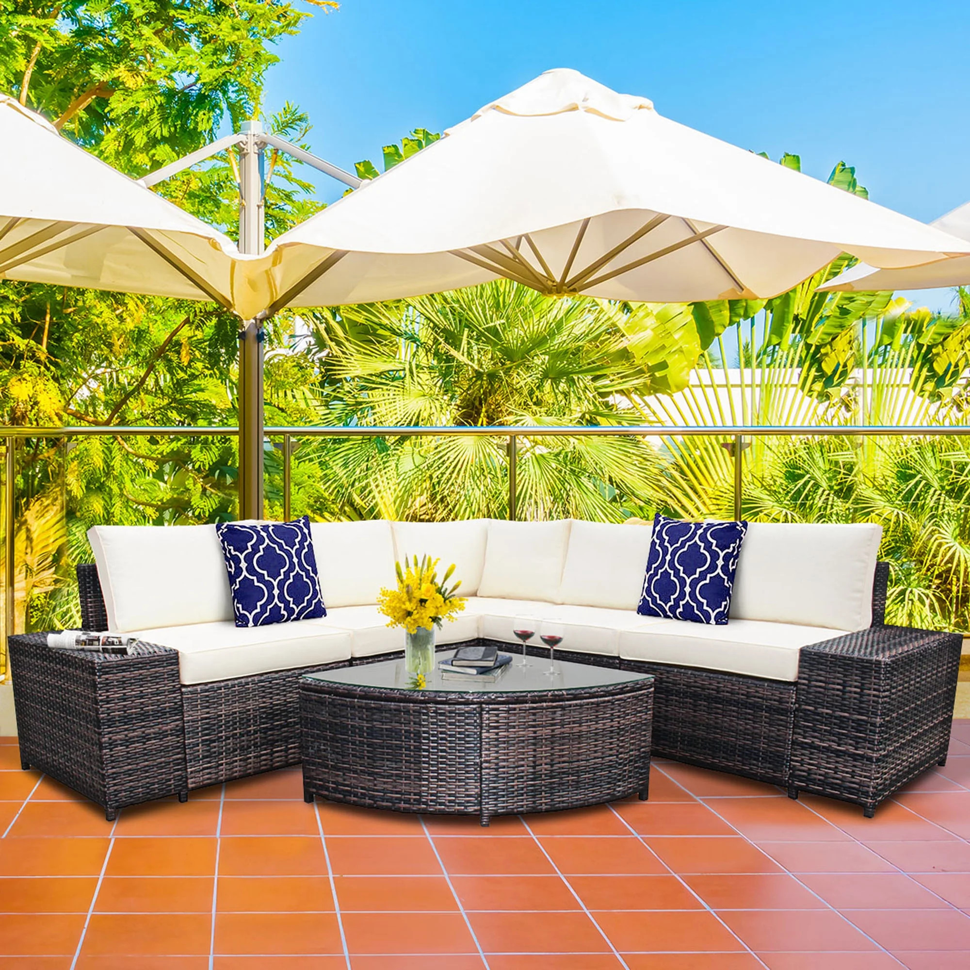 Gymax 6PCS Wicker Furniture Sectional Sofa Set w/ Cushions Off White - Walmart.com | Walmart (US)