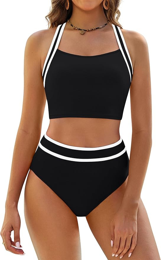 BMJL Women's High Waisted Bikini Sets Two Piece Swimsuits Sporty Tummy Control Bathing Suit Color... | Amazon (US)