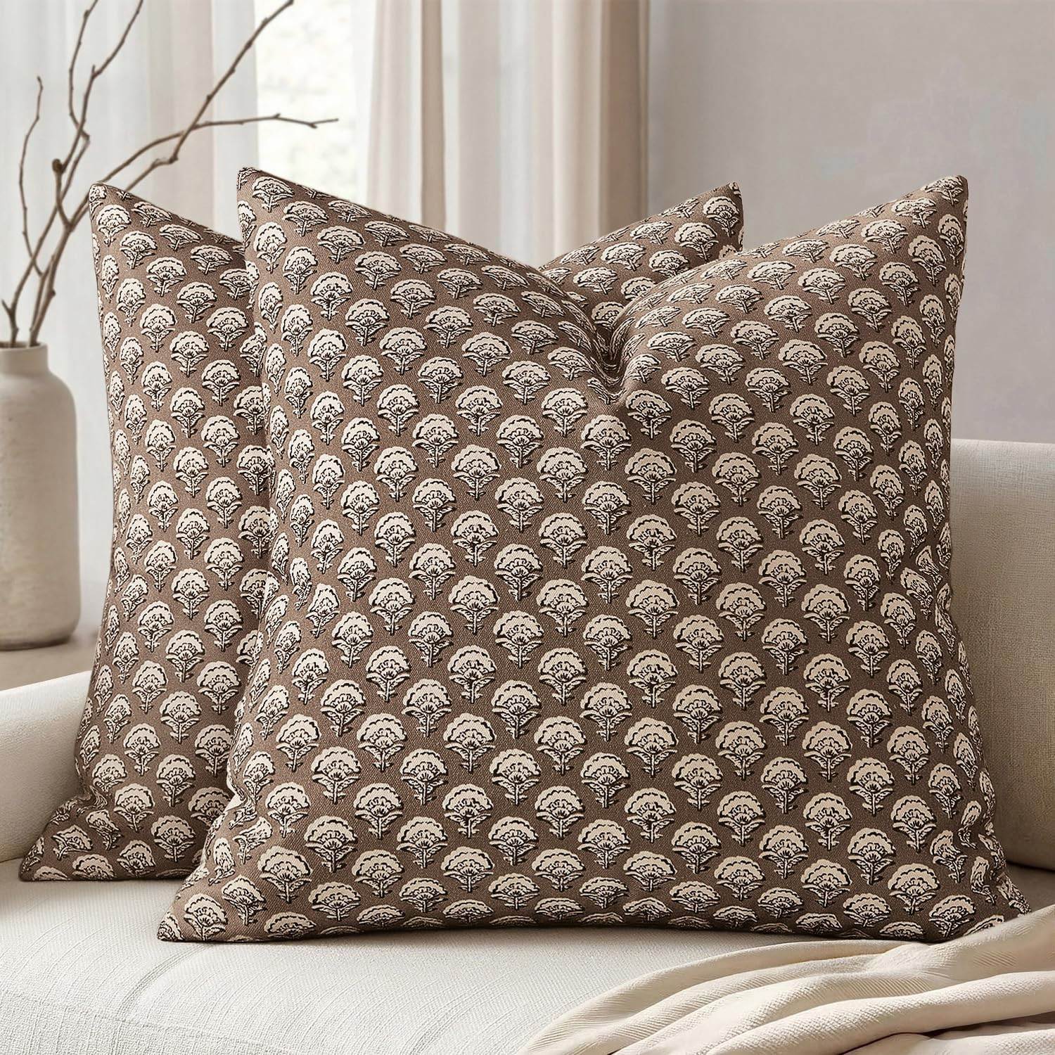 MIULEE Fall Floral Print Decorative Pillow Covers 18x18, Chocolate Brown | Amazon (US)