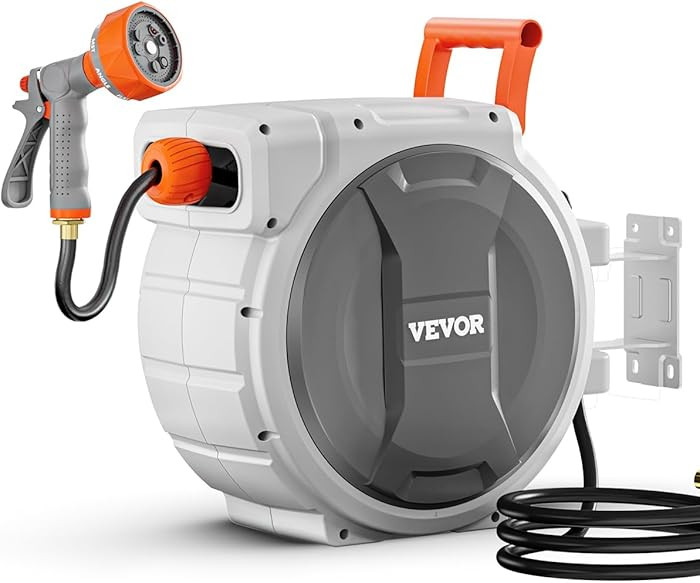 VEVOR Retractable Garden Hose Reel, 5/8 Inch x 100 ft Wall Mounted Hose Reel, Heavy Duty Garden H... | Amazon (US)