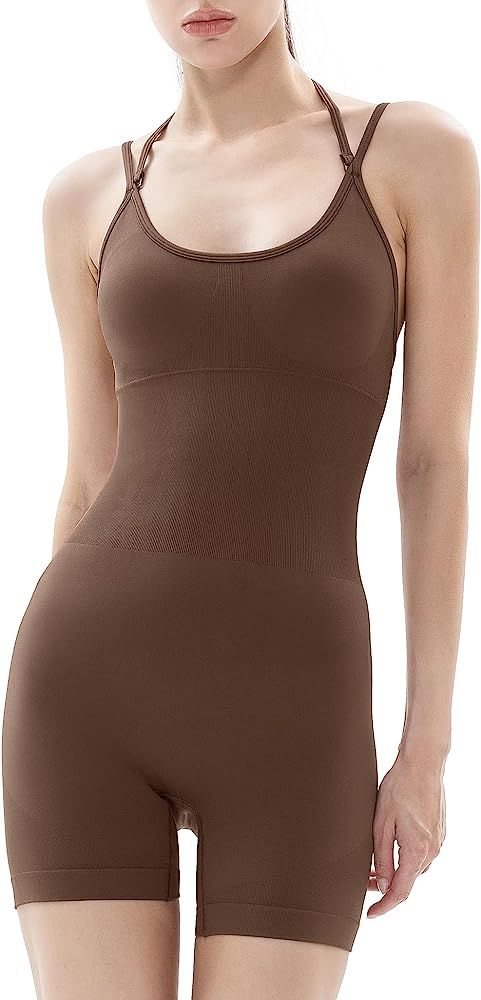 PUMIEY Jumpsuits for Women Double Straps Unitard Rompers Seamless Workout One Piece Outfits Power... | Amazon (US)