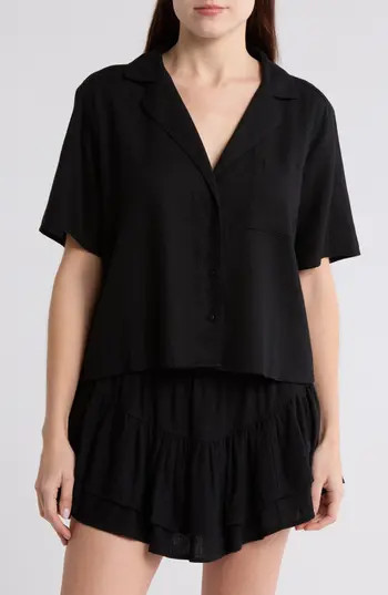 Abound Button Front Camp Shirt in Black at Nordstrom Rack, Size Medium | Nordstrom Rack