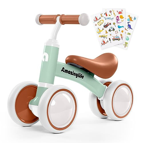 Balance Bike 1 Year Old, 10-24 Months Baby Balance Bike Toys, No Pedal Infant 4 Wheels Toddler Bike, Toddler Ride On Toys, Three Free Cartoon Stickers, First Birthday Gift for Boys Girls, Green | Amazon (US)