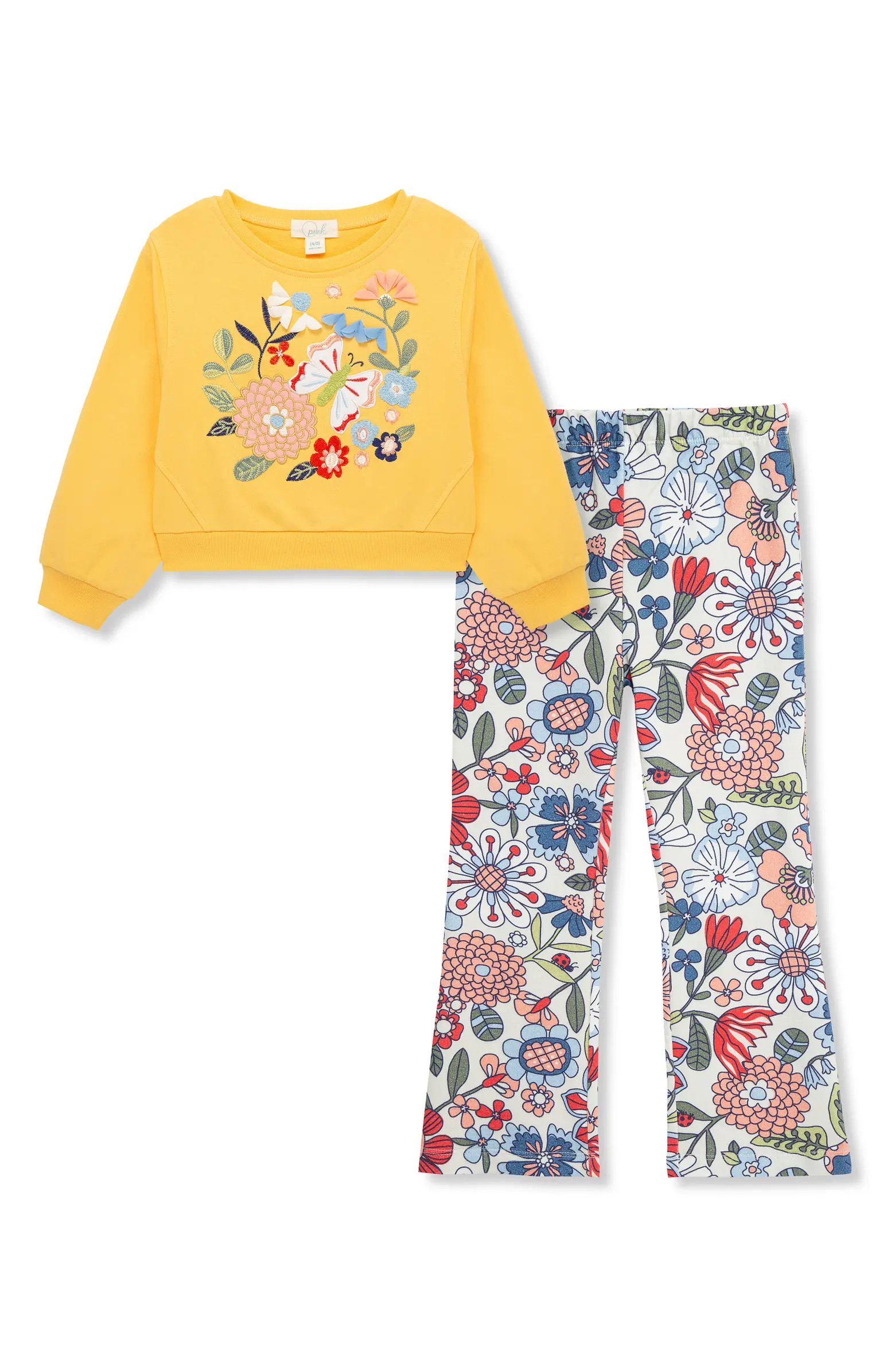Kids' Butterfly Garden Embroidered Sweatshirt & Floral Print Knit Pants Set | Nordstrom