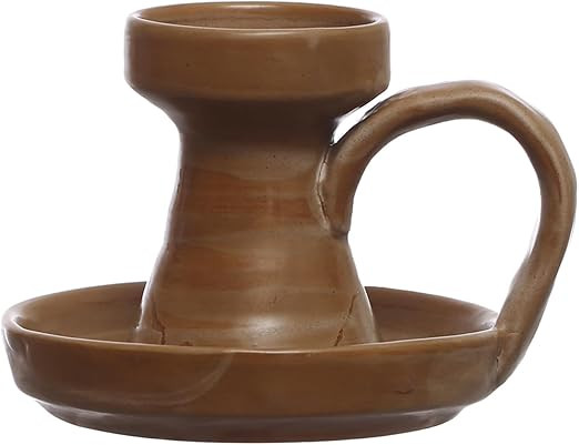 Creative Co-Op Stoneware Taper Handle and Reactive Glaze, Holds 3 Inches Pillar, Brown Candle Hol... | Amazon (US)