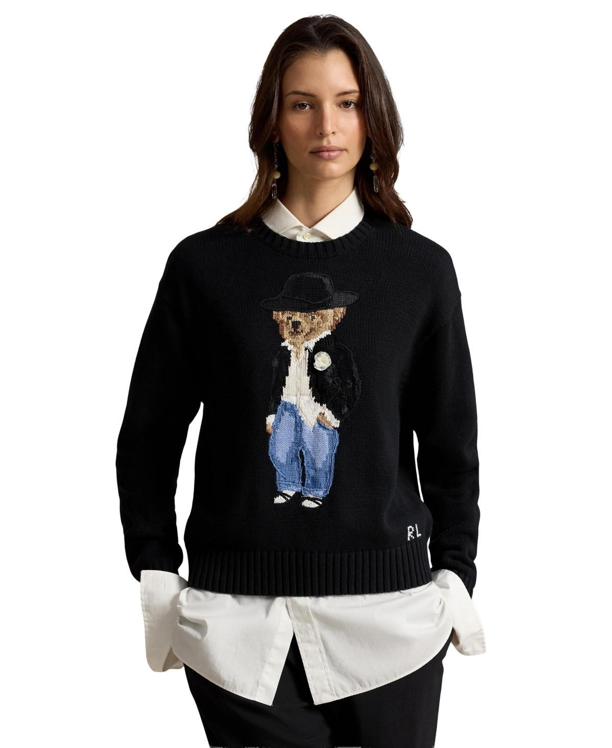 Polo Ralph Lauren Women's Polo Bear Long-Sleeve Crewneck Sweater - Polo Black | Macy's
