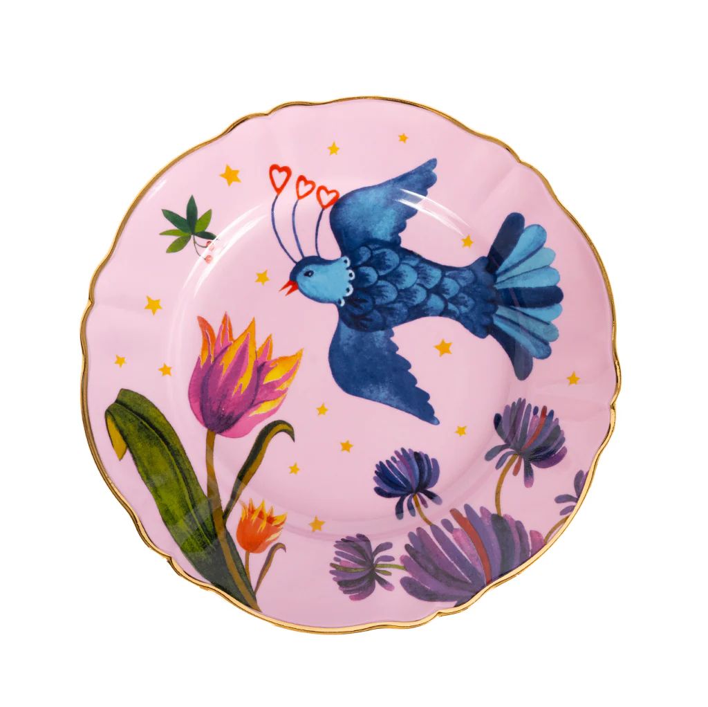 Little Sparrow Dinner Plate, Pink | Blue Print