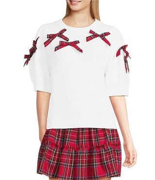 J.Marie Hollin Knit Crew Neck Short Sleeve Bow Sweater | Dillard's | Dillard's