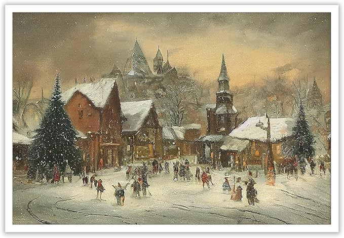 Huabsad Vintage Christmas Canvas Wall Art 18th Century Winter Village Landscape Famous Oil Painti... | Amazon (US)