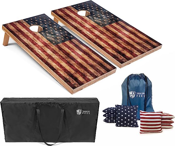 Tailgating Pros Rustic American Flag Cornhole Boards w/Bean Bags - 4'x2' Distressed Flag Cornhole... | Amazon (US)