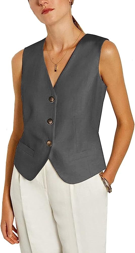Women's Regular Fitted Vest Business Dress Suits Button Down Waistcoat | Amazon (US)