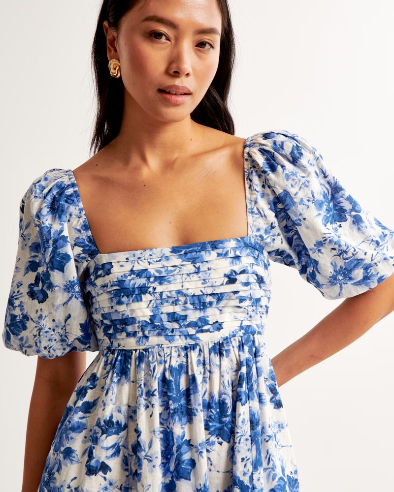 Women's Emerson Linen-Blend Puff Sleeve Mini Dress | Women's | Abercrombie.com | Abercrombie & Fitch (US)