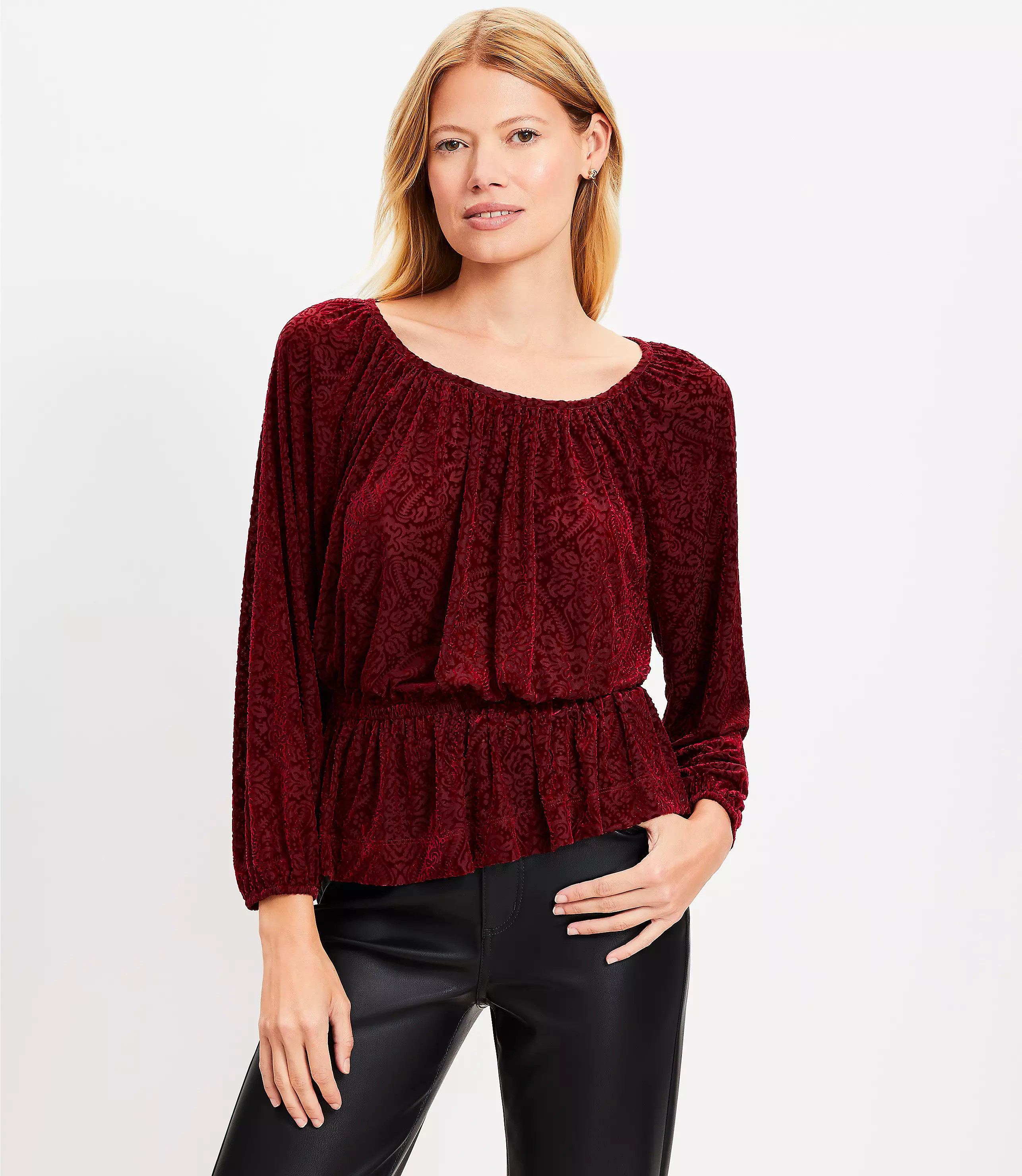Mosaic Shirred Velour Top | LOFT