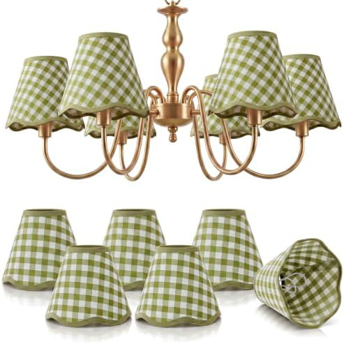Gerrii 6 Pack Green Gingham Chandelier Lamp Shades 2.9" Top x 5.9" Bottom x 5.1" High Mini Scallo... | Amazon (US)