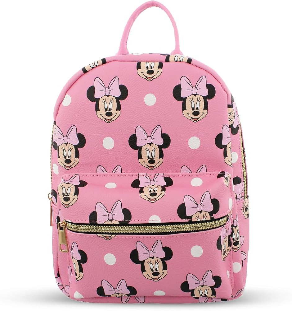 Disney Minnie Mouse with Dots Mini PU Leather Backpack Purse with Adjustable Straps 10 Inch (Pink, One Size) | Amazon (US)