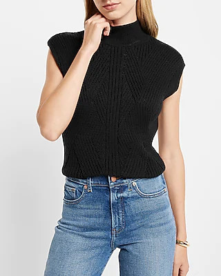 Ribbed Mock Neck Cap Sleeve Sweater Vest | Express