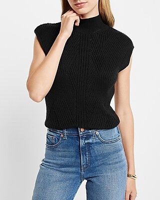 Ribbed Mock Neck Cap Sleeve Sweater | Express