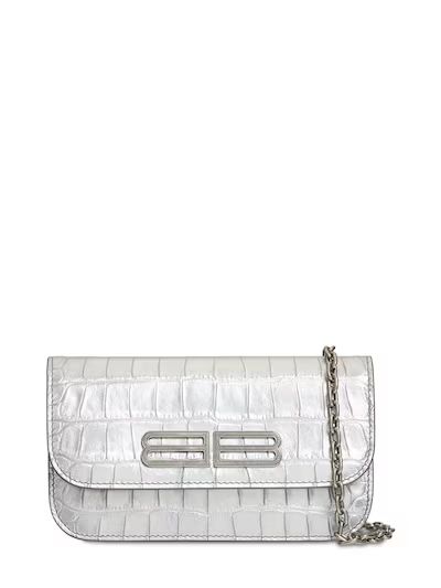Balenciaga - Gossip embossed leather shoulder bag - Silver | Luisaviaroma | Luisaviaroma