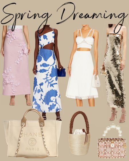 Kat Jamieson of With Love From Kat shares spring fashion inspiration. Maxi skirt, matching set, tote bag, hand bag, gold dress, resort style, travel style. 

#LTKSeasonal #LTKtravel #LTKstyletip