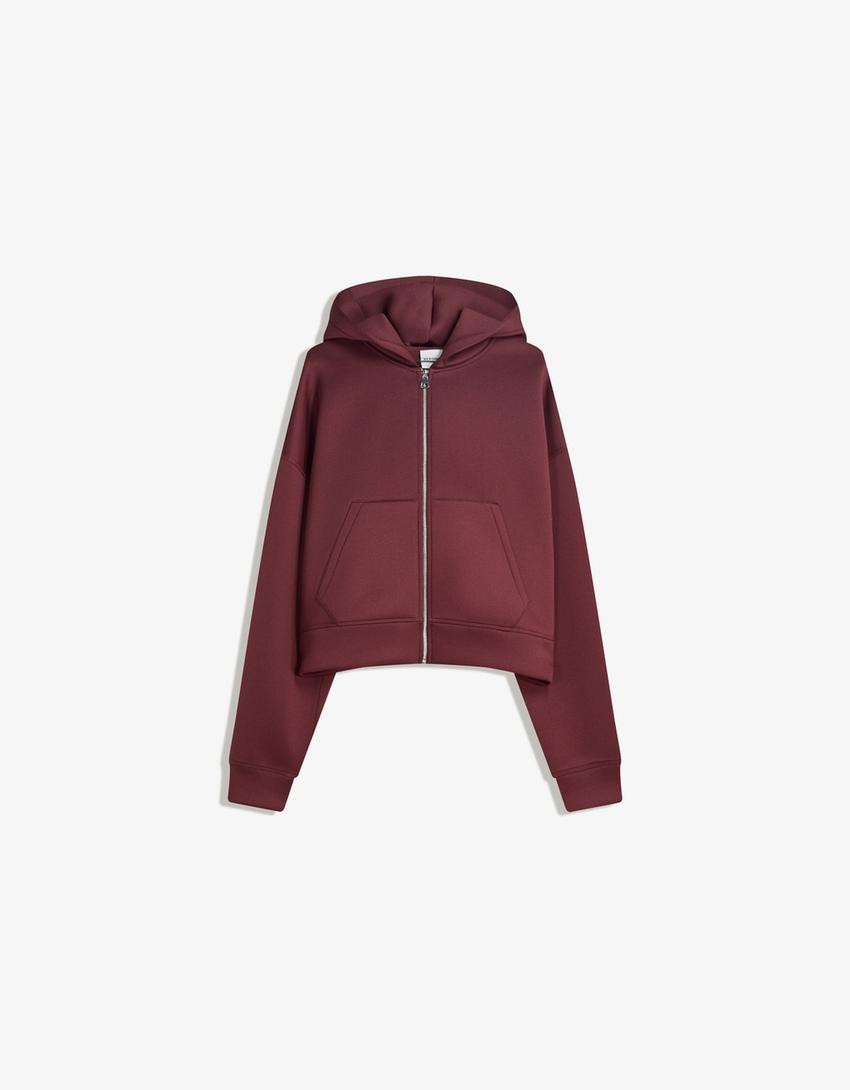 Neoprene-effect oversize zip-up sweatshirt - Sweatshirts and hoodies - Women | Bershka GB