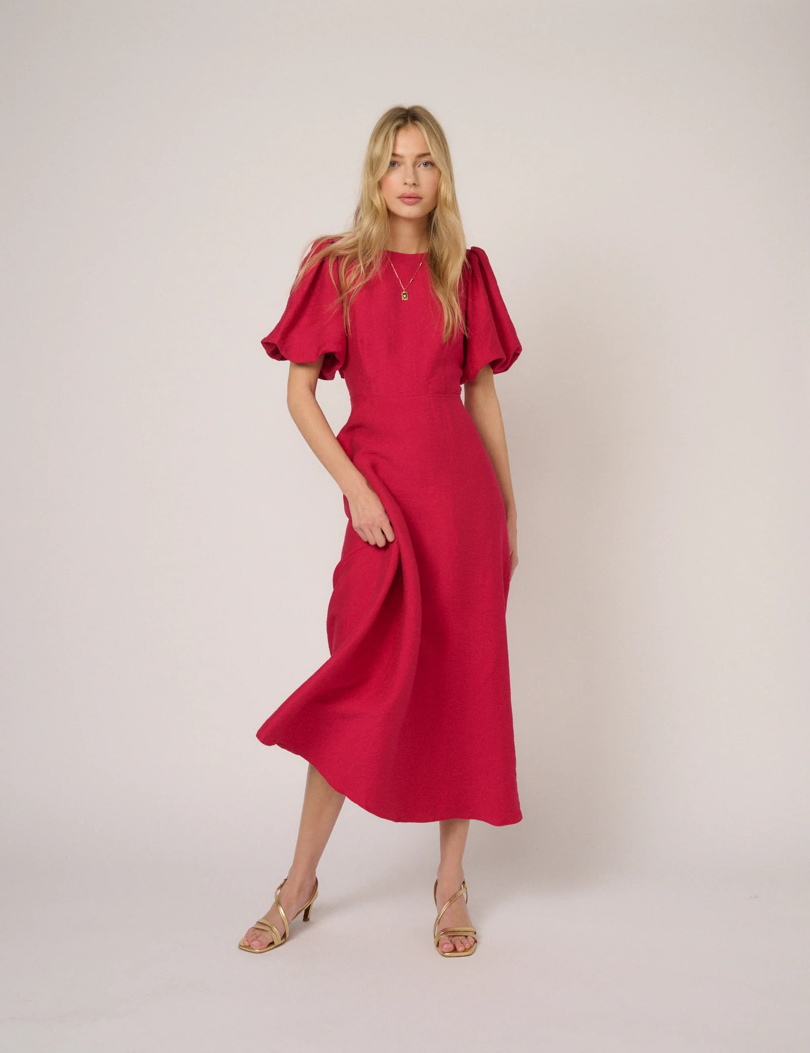 Pink Puff Sleeve Zola Midi Dress | Nobody's Child