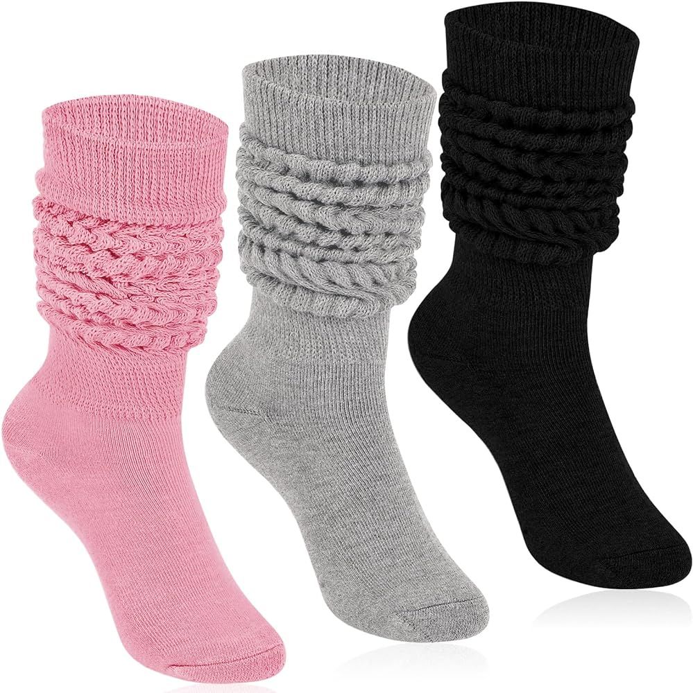 KEREDA Slouch Socks Women Knee High Scrunch Scrunchie Socks 3 Pairs Size 6-11 | Amazon (US)