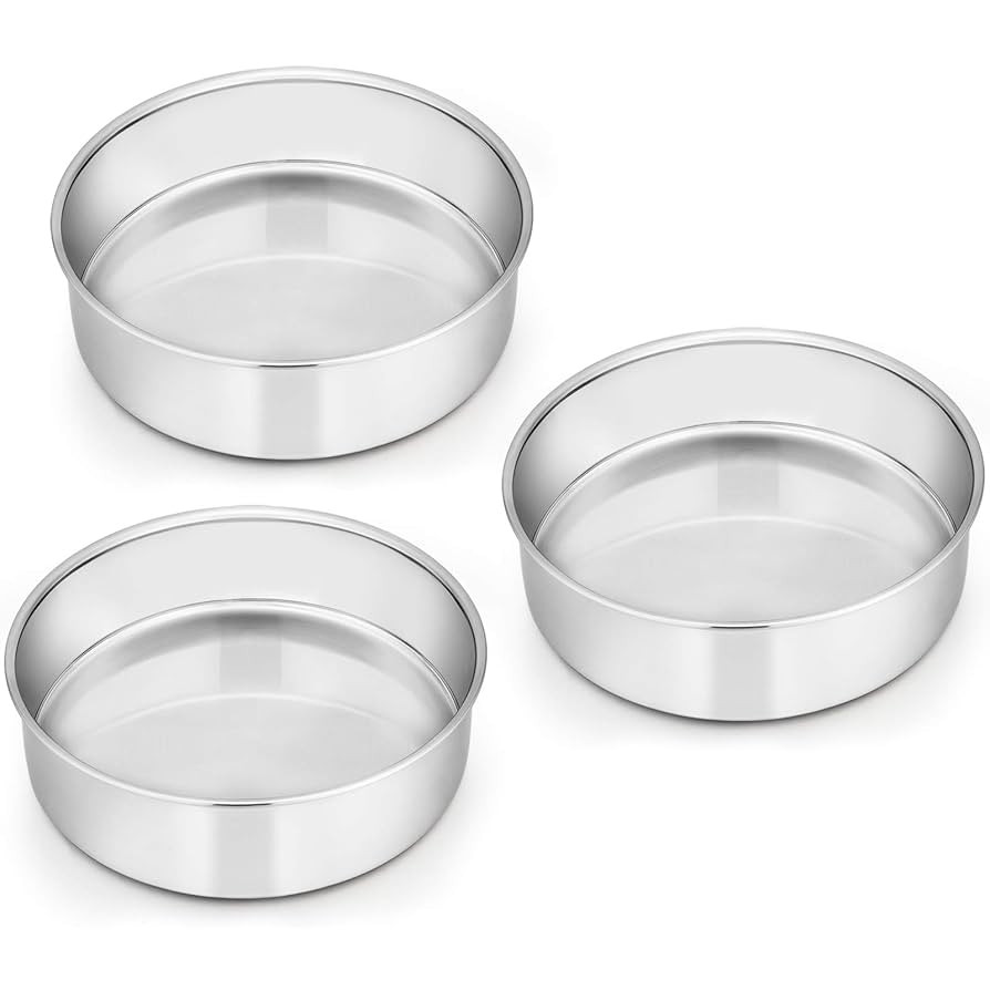 E-far 6 Inch Cake Pan Set of 3, Stainless Steel Round Smash Cake Baking Pans Tins, Non-Toxic & He... | Amazon (US)