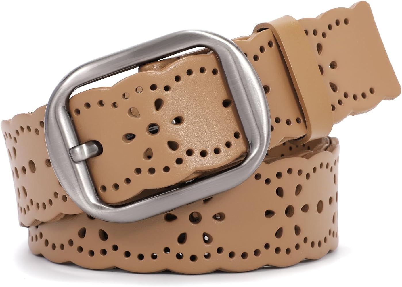 JASGOOD Women's Hollow Flower Genuine Leather Belt for Jeans Pants Wide Belt for Ladies | Amazon (US)